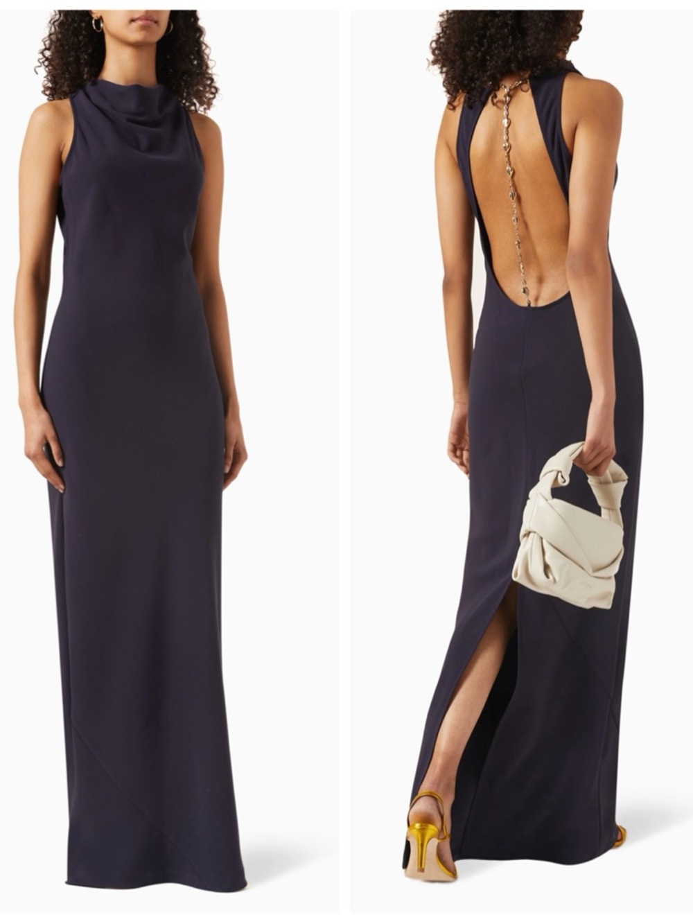 STAUD Shannon shell chain maxi dress in navy gold - S NWT - Picture 1 of 6